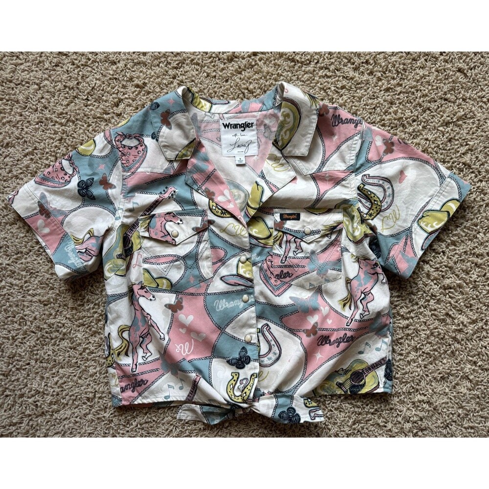 Wrangler Lainey Wilson Shirt Ladies Small Pearl Snap Horse Guitar Western